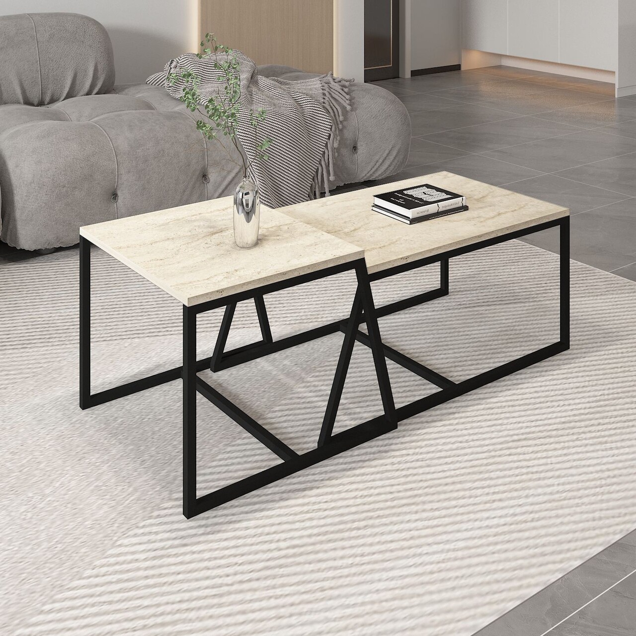 Masuta de cafea, Hanah Home, Minimal, 75x38x50 cm, Travertin - imagine 7